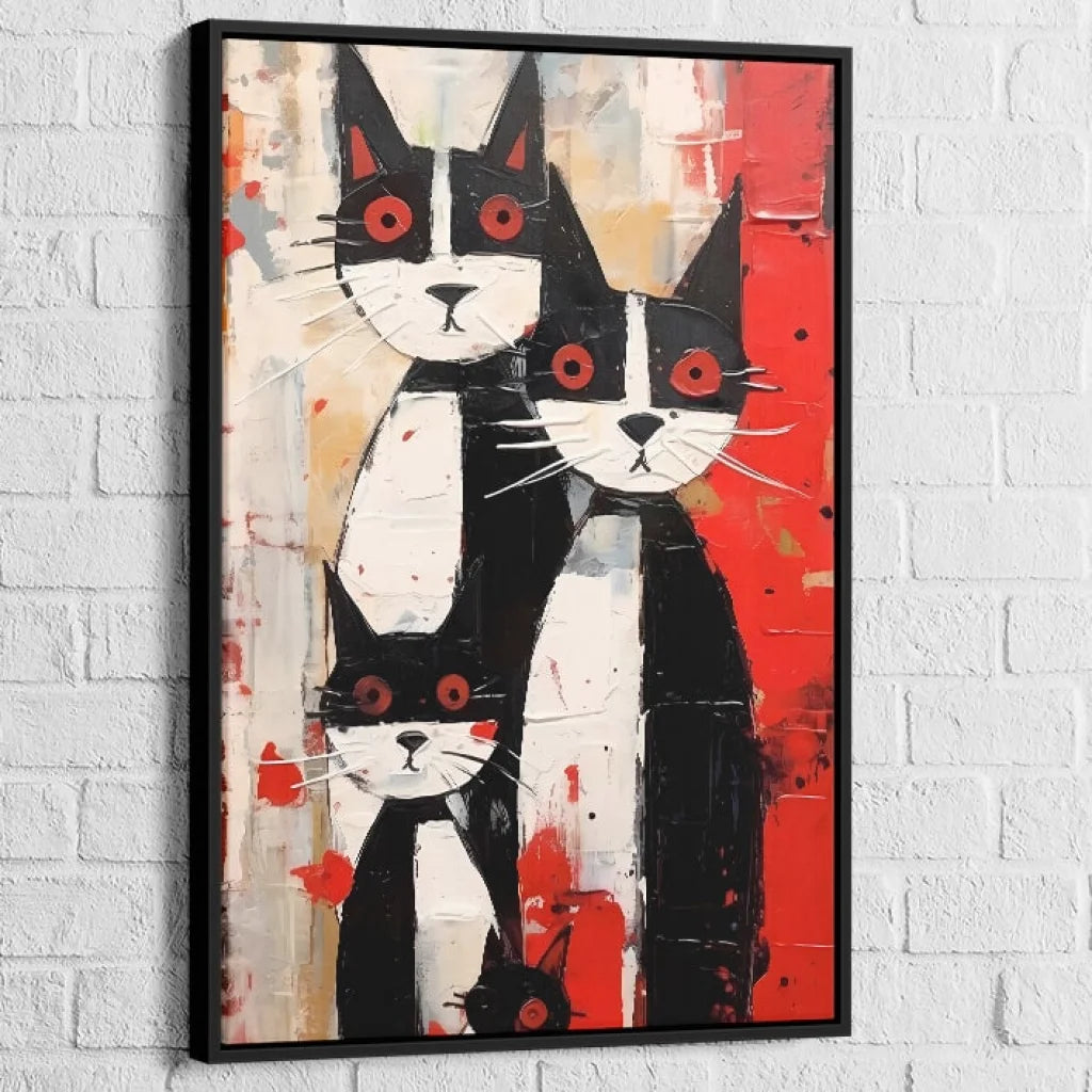 Tableau Chat Trilogie des Félins 40x60cm / Cadre Noir / B Tableau Street Art