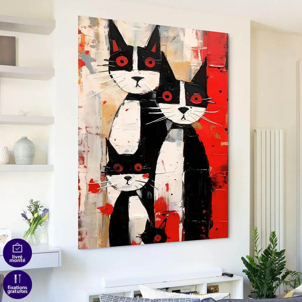 Tableau Chat Trilogie des Félins 40x60cm / Toile tendue sur châssis / B Tableau Street Art