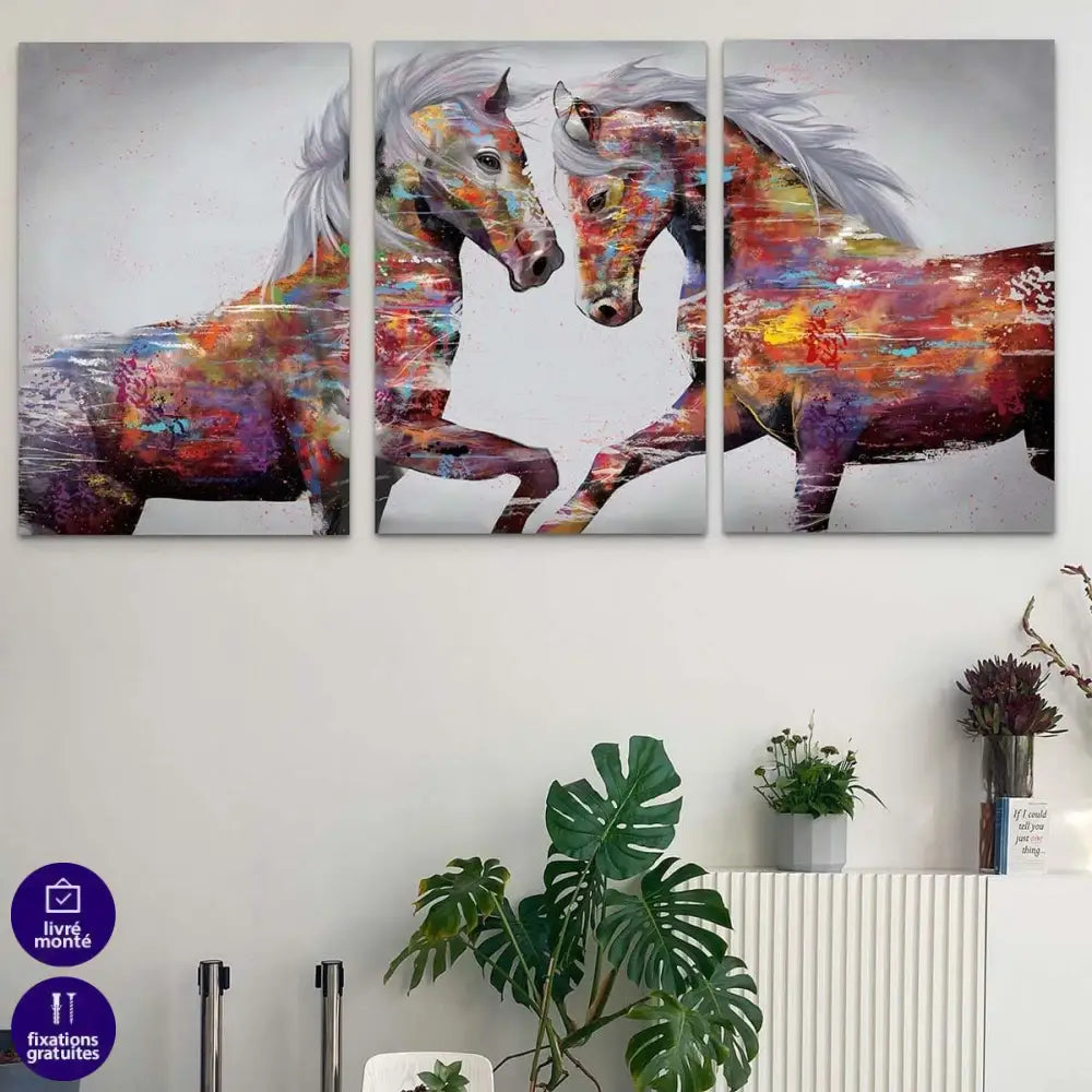 Tableau Cheval Coloré 3 Parties - Montableaudeco