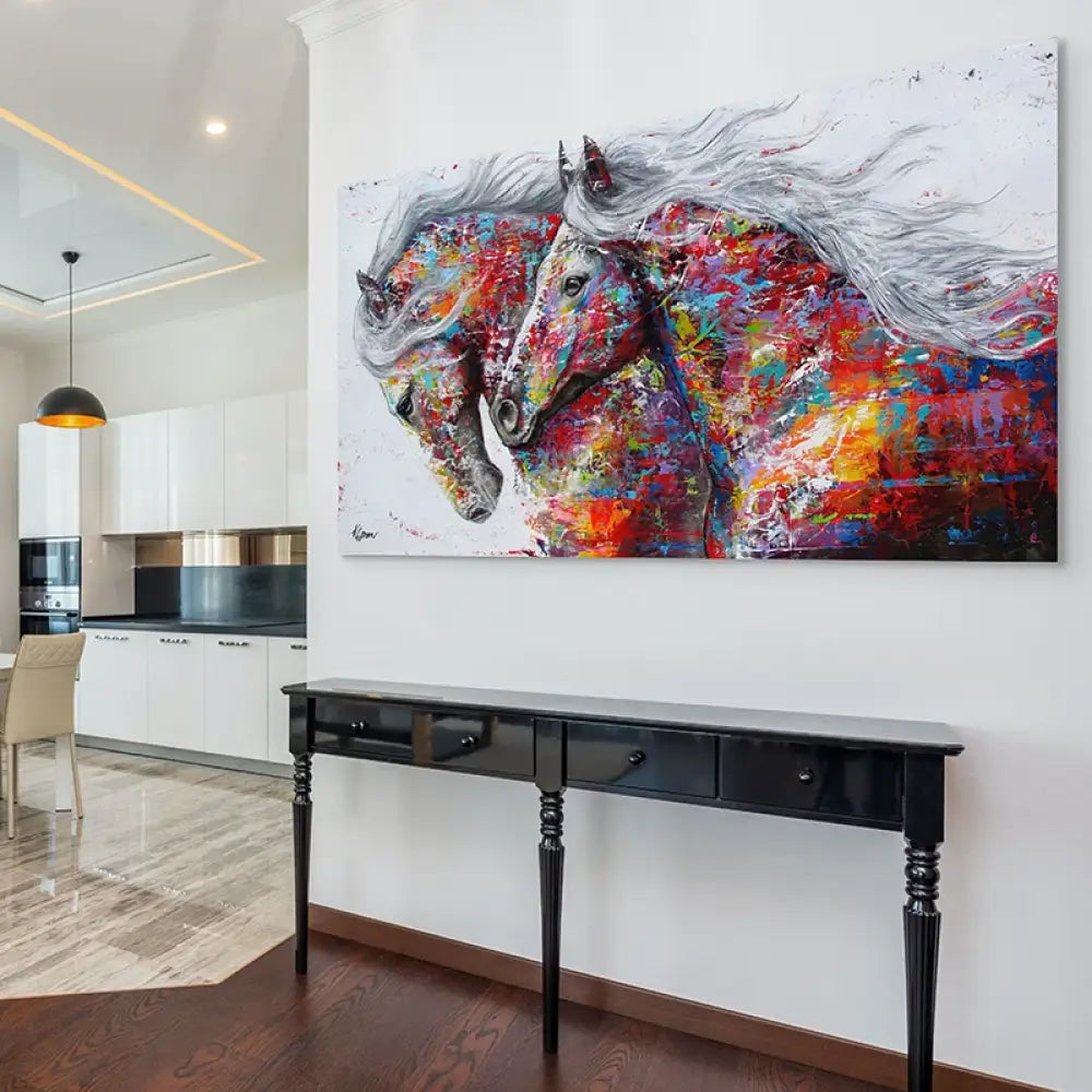 décoration murale chevaux multicolores grand format