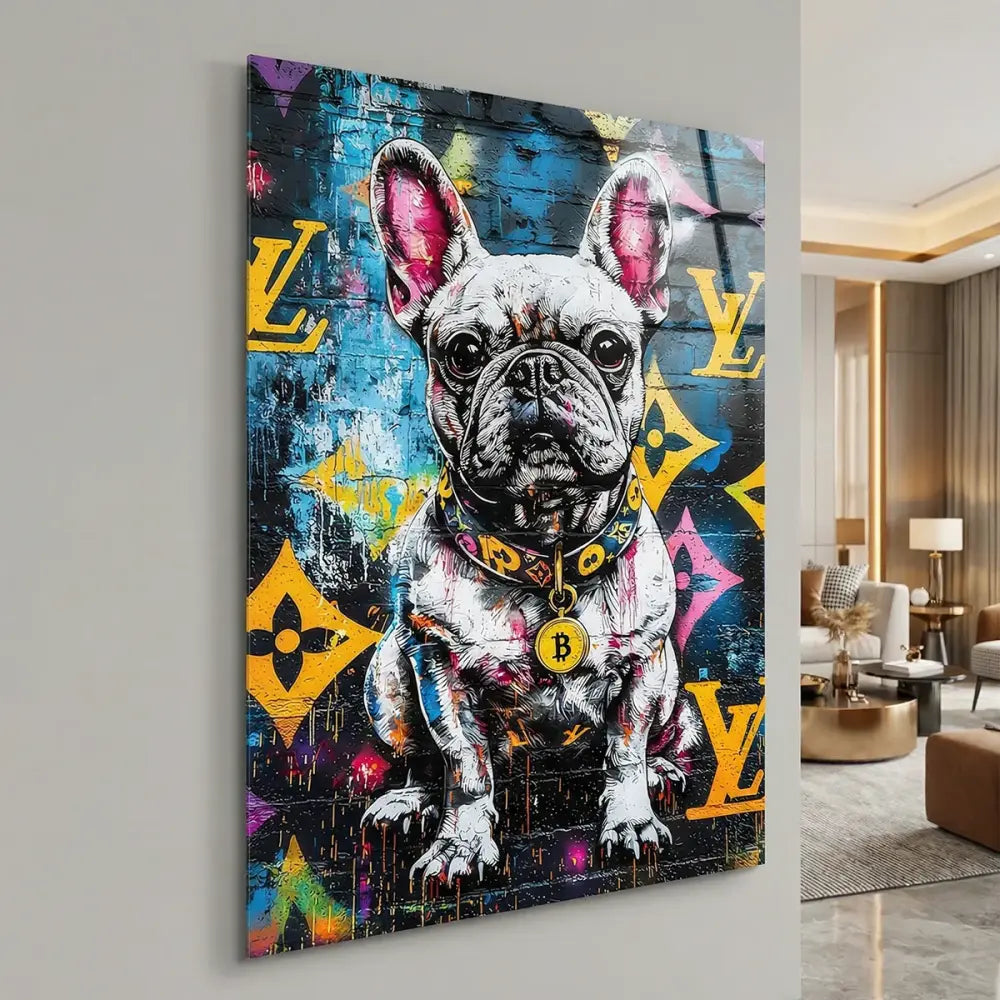 French bulldog wall art in urban pop art style for living room