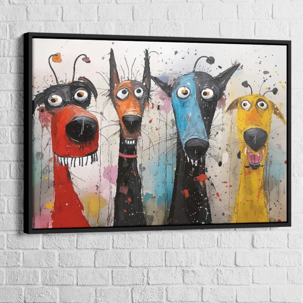 Tableau Chien Crazy Dogs 40x60cm / Cadre Noir Tableau Chien