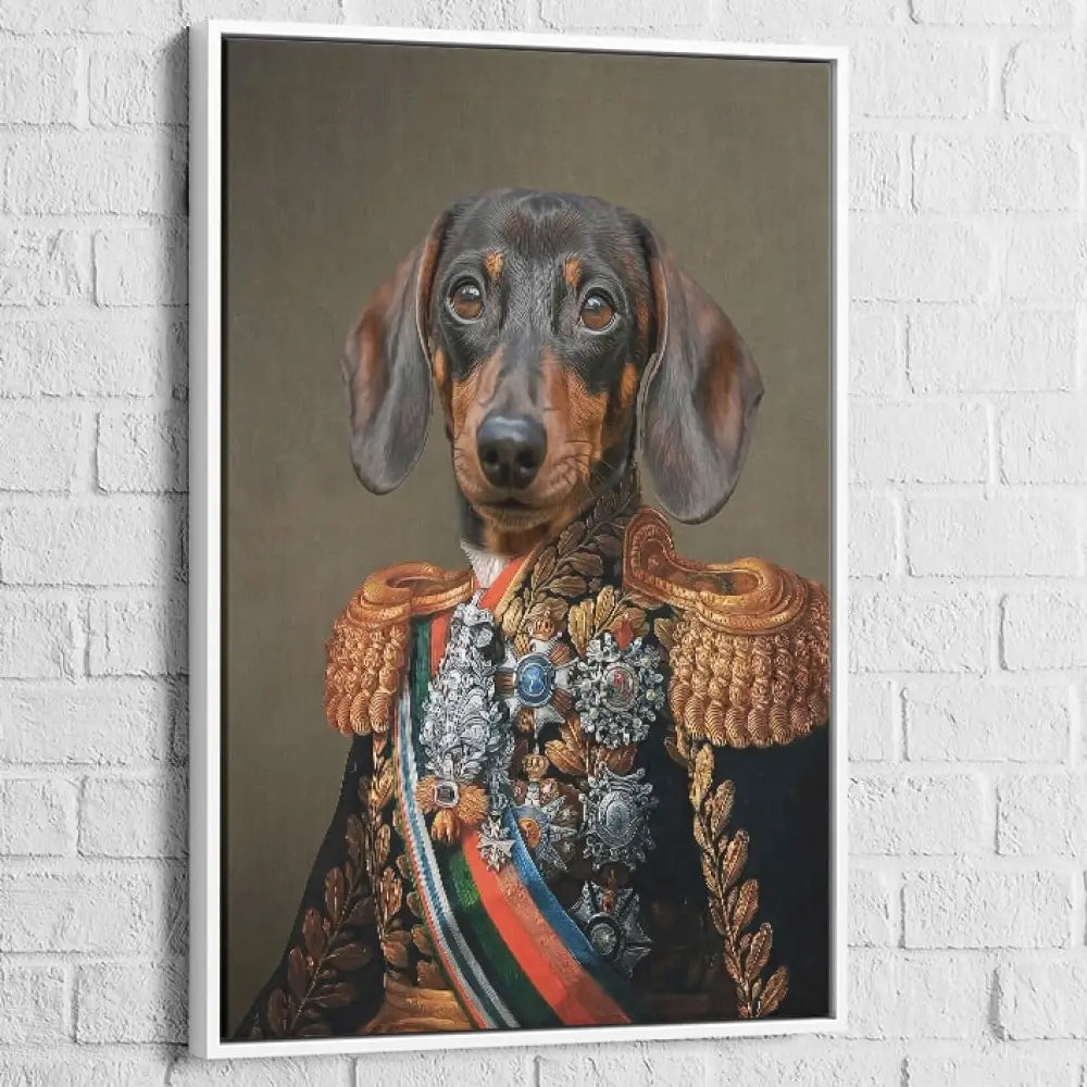 Tableau Chien Personnalisé Historique – Héros Décoré 60x80cm / Cadre Blanc Tableau Chien
