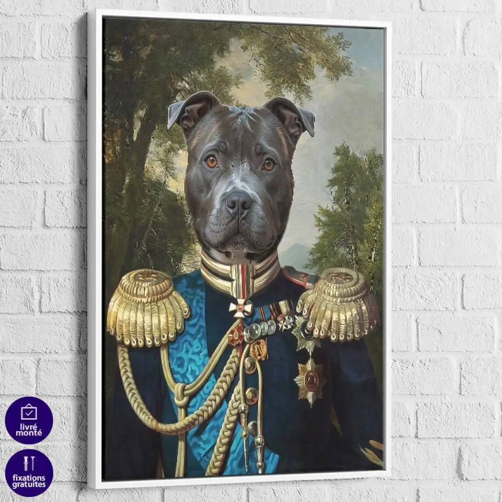 toile impression hd chien transformé en personnage historique