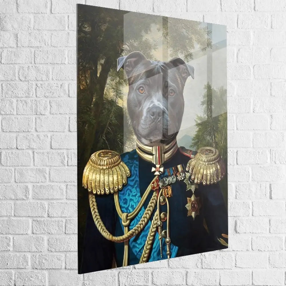 idée cadeau unique chien représenté en officier médaillé