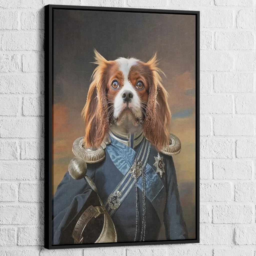 toile chien personnalisé portrait officier royal uniforme bleu