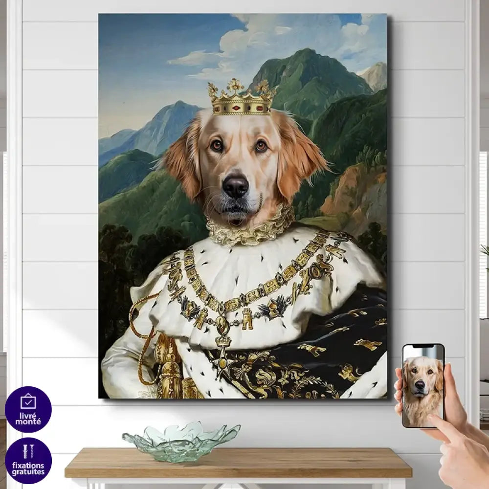 portrait personnalisé de chien en roi couronné noble