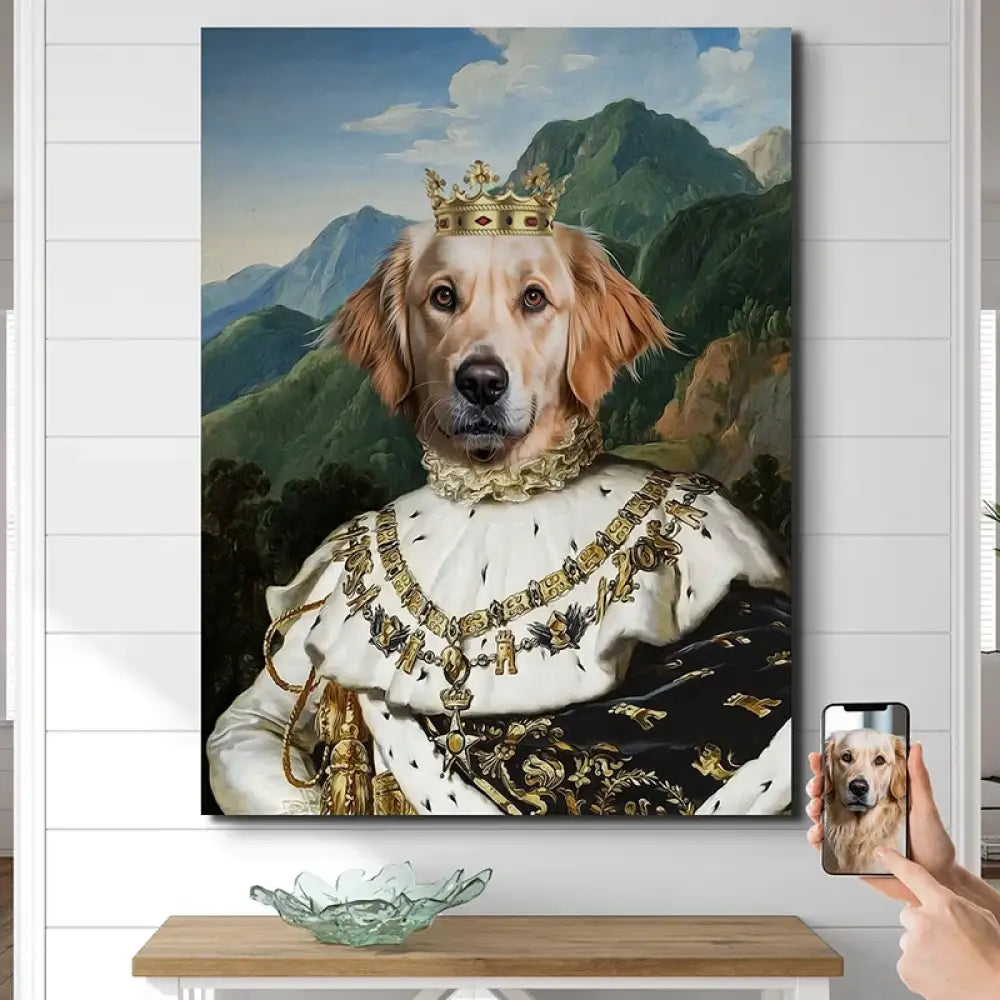 portrait personnalisé de chien en roi couronné noble