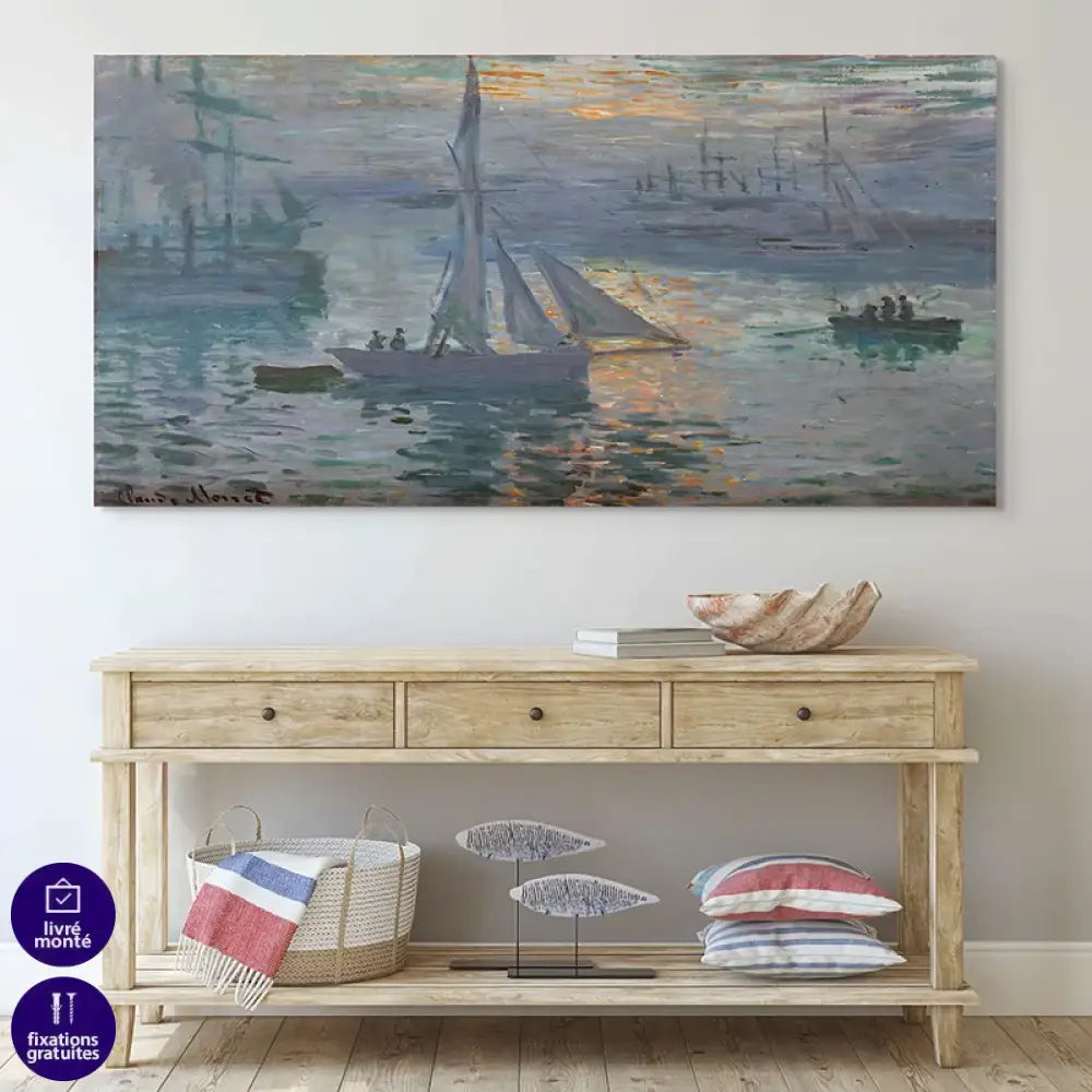 Tableau Claude Monet Impression, soleil levant au-dessus d’un canapé