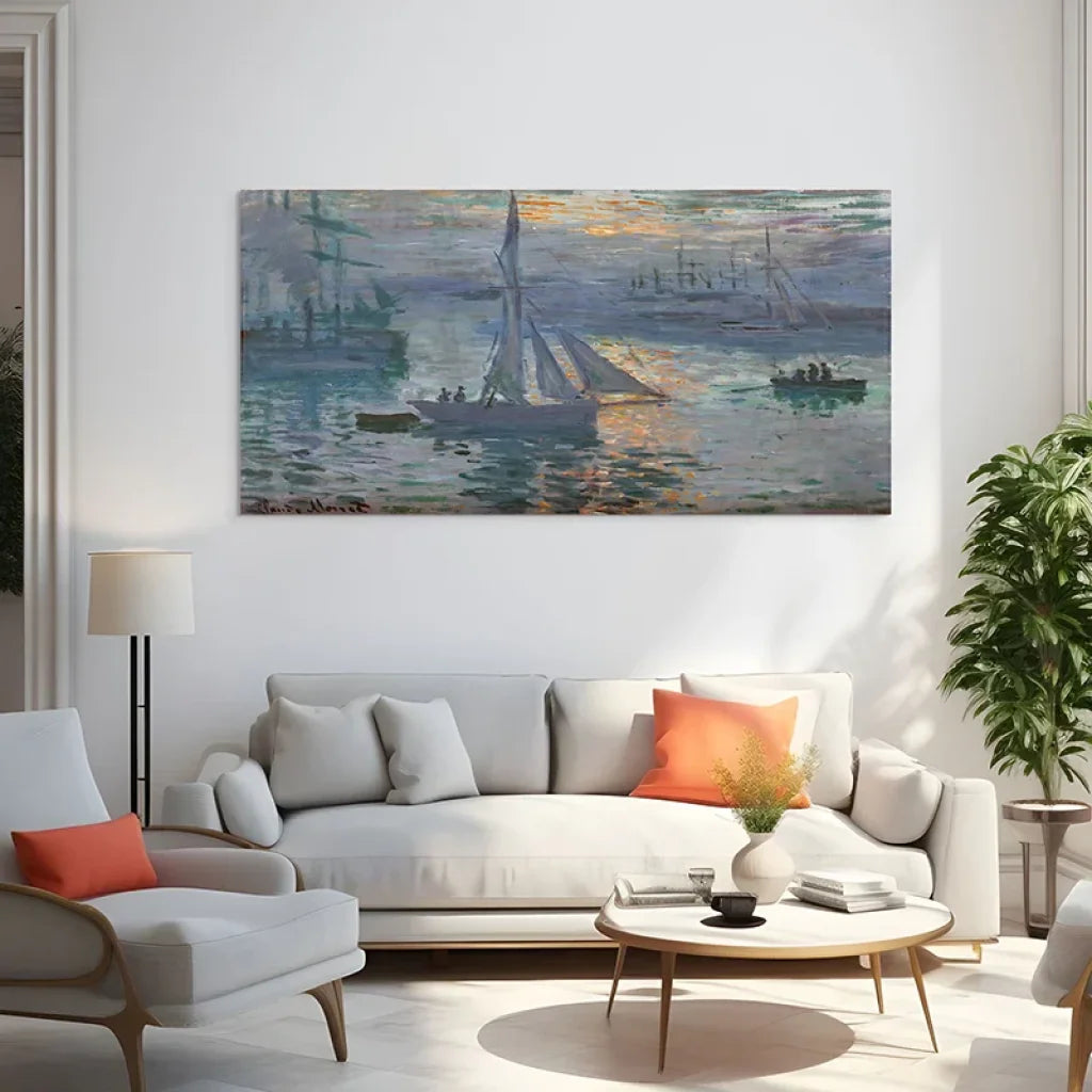 Voiliers et silhouettes dans la brume, Monet Impression soleil levant