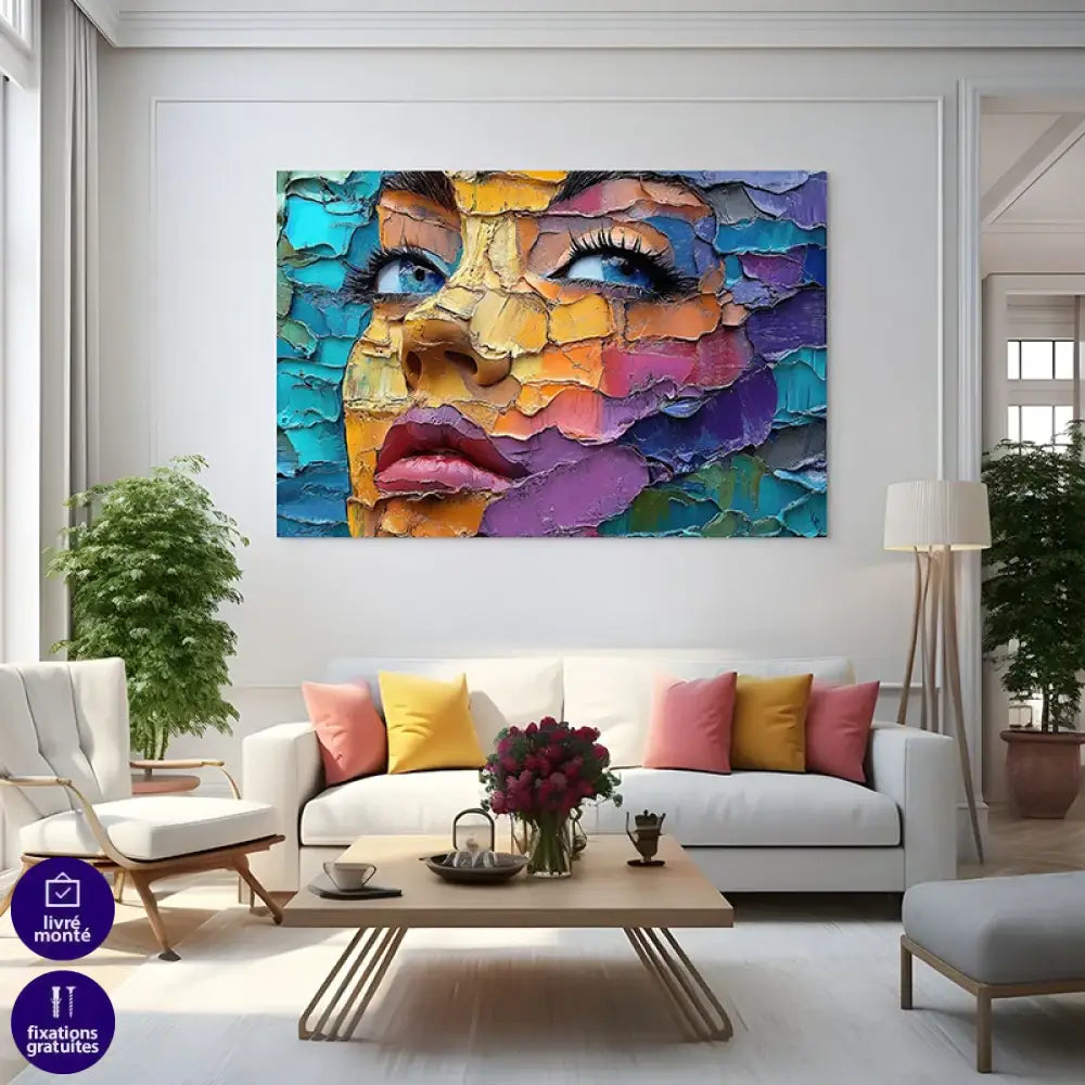 Visage artistique moderne en couleurs vives style peinture au couteau