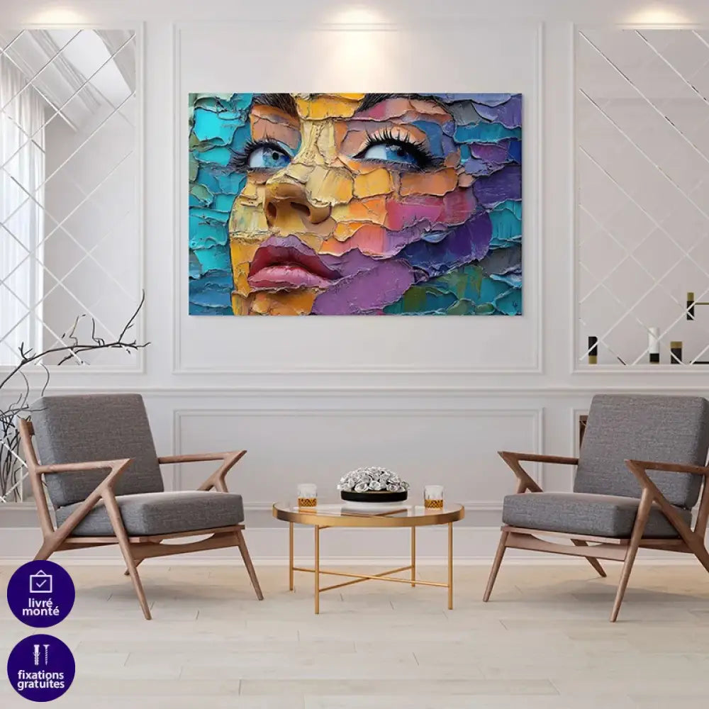 Art mural contemporain multicolore pour décoration intérieure tendance