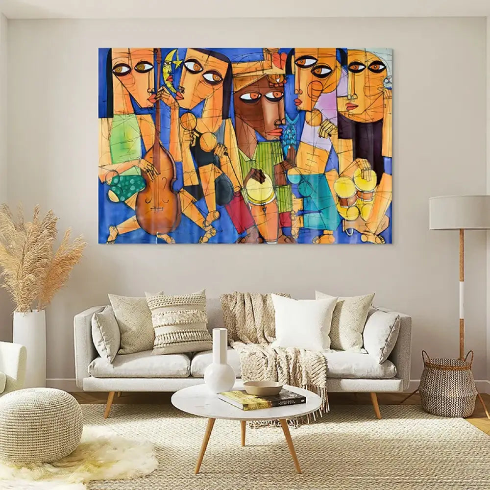 Toile imprimée Les Rythmes du Soleil – art contemporain style cubiste, ambiance jazz