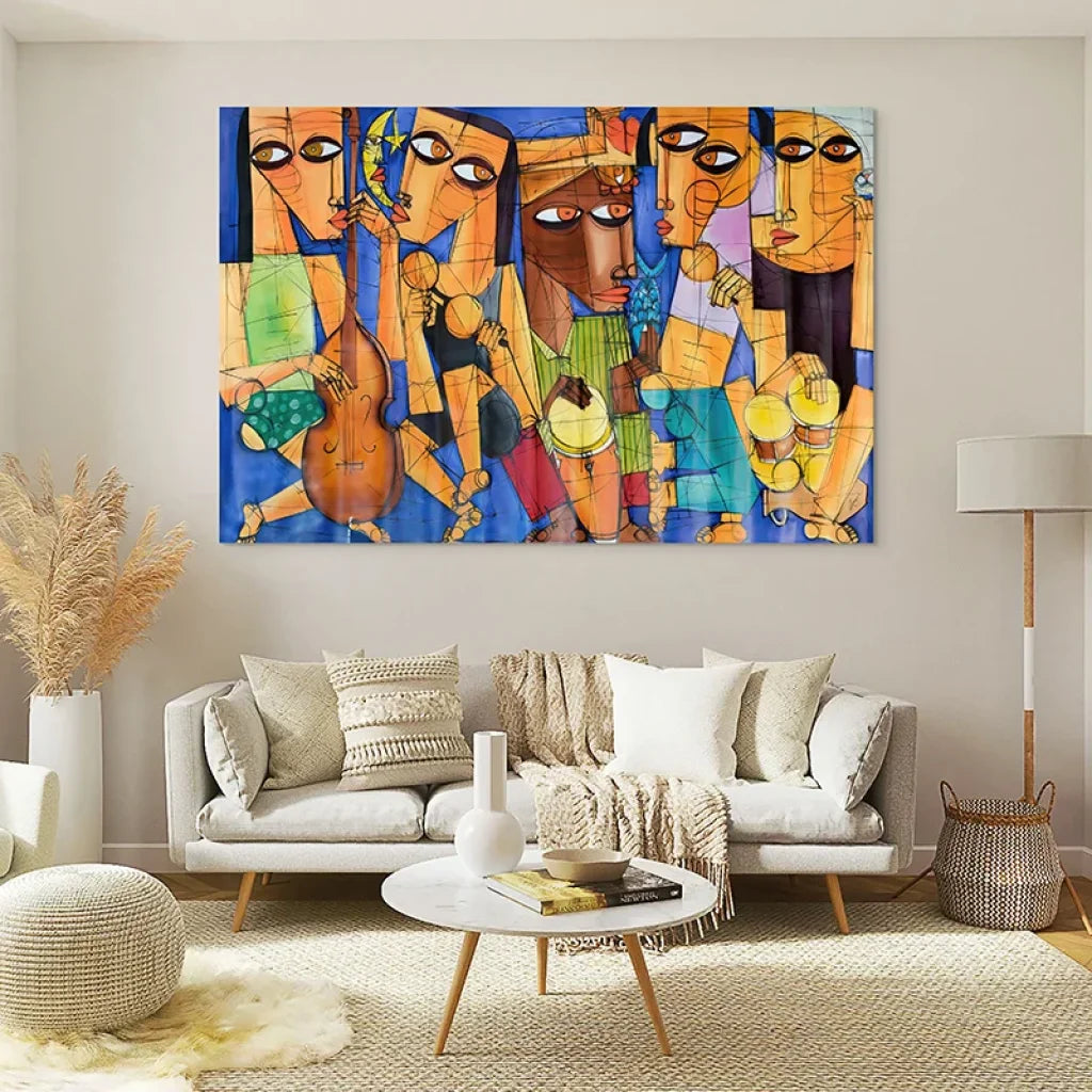 Toile imprimée Les Rythmes du Soleil – art contemporain style cubiste, ambiance jazz