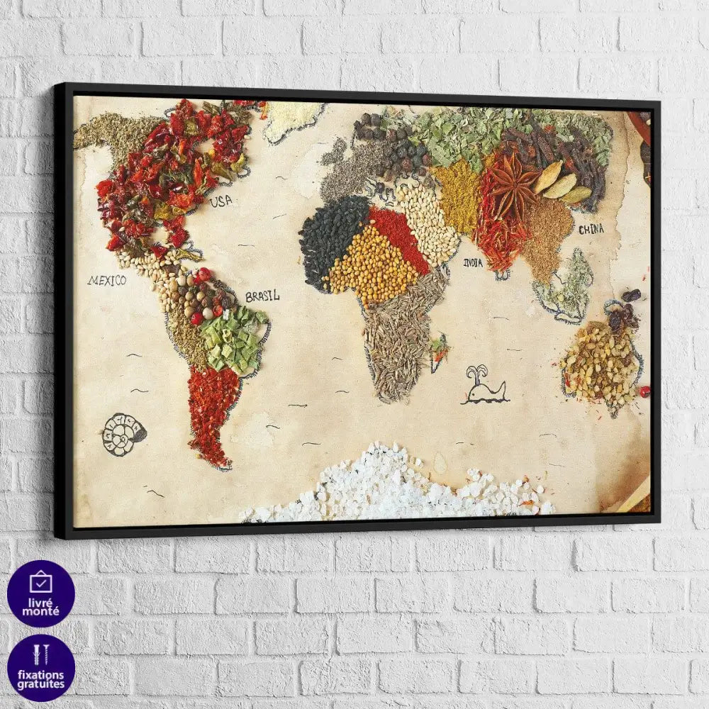 Tableau Cuisine Carte du Monde Épicée - Montableaudeco
