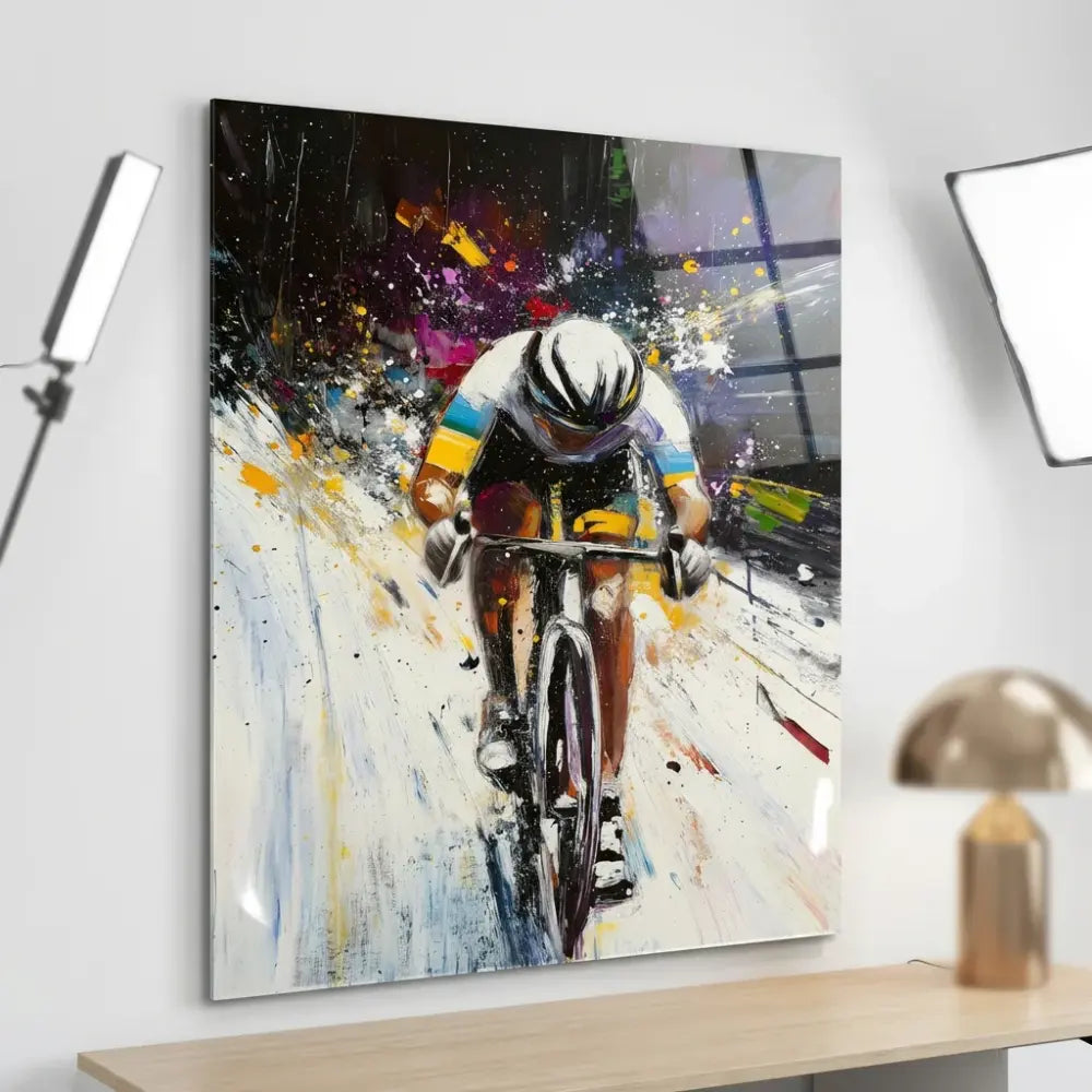 Tableau Cycliste Moderne Explosion de Couleurs - 40x60cm / Plexiglas - Tableau Sport