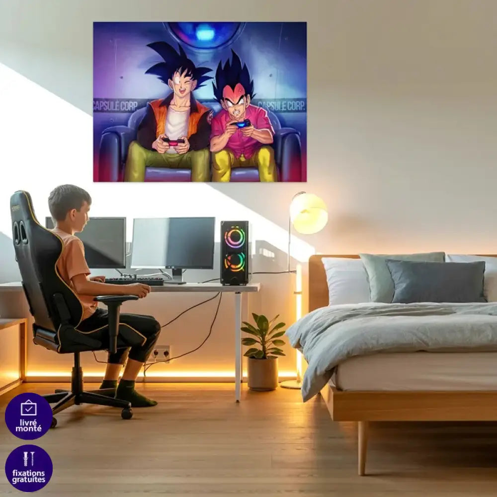 décoration murale geek dragon ball goku et vegeta manette