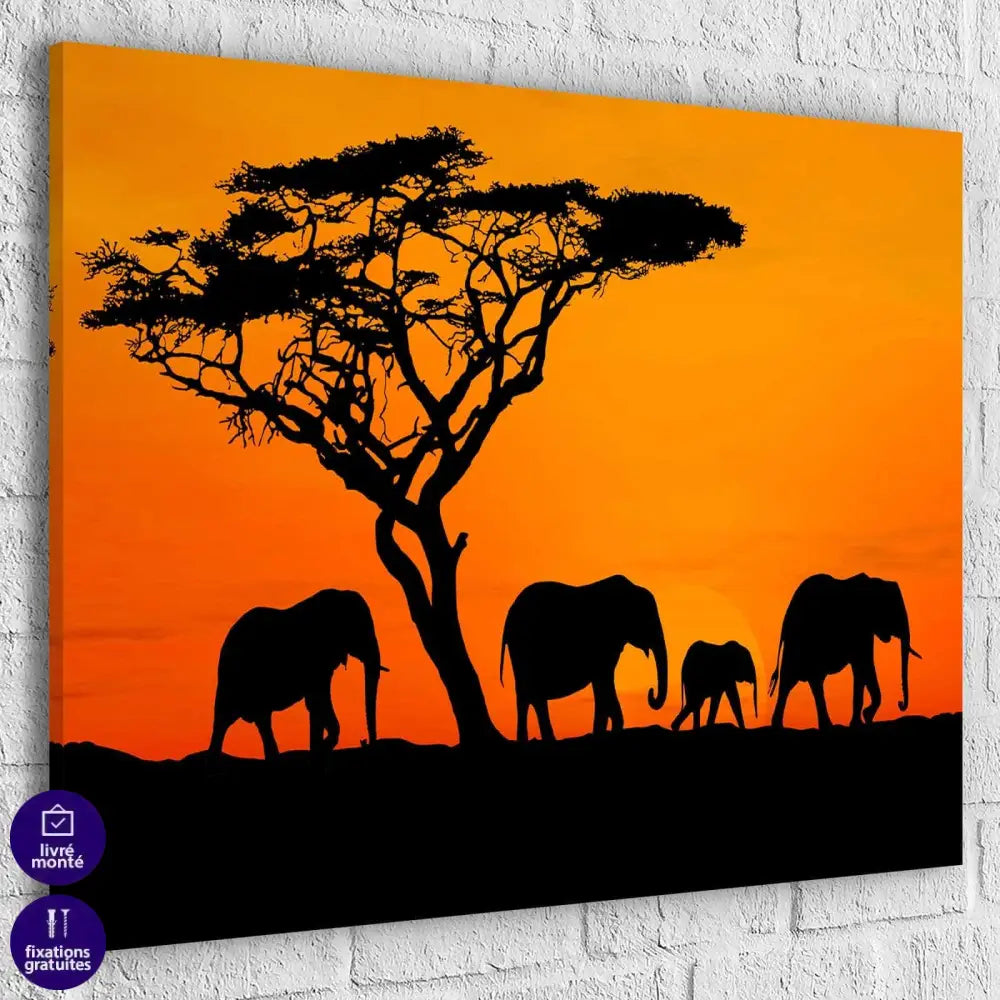 Tableau Eléphant d'Afrique sur coucher de soleil - Montableaudeco