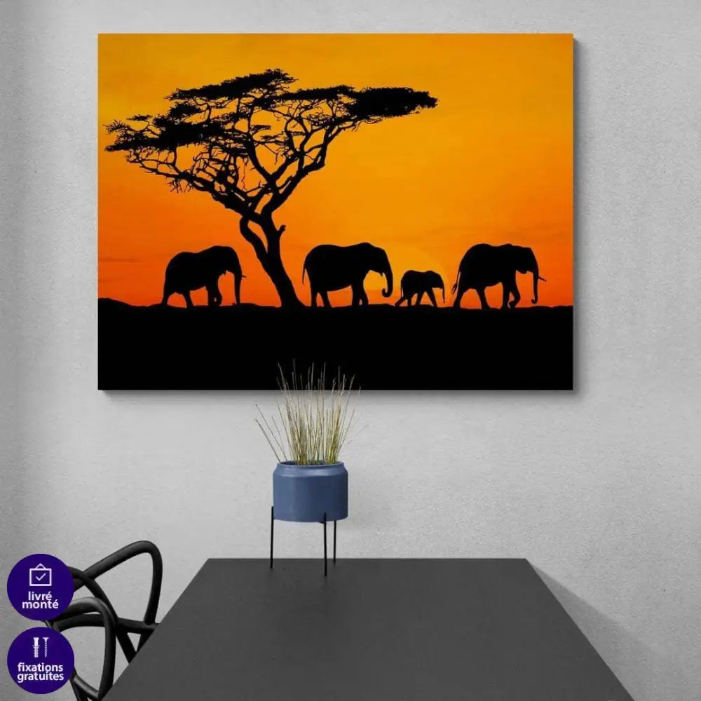 Tableau Eléphant d'Afrique sur coucher de soleil - Montableaudeco