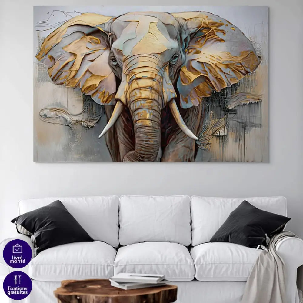 Tableau Éléphant Doré 40x60cm / Affiche sans cadre Tableau Éléphant