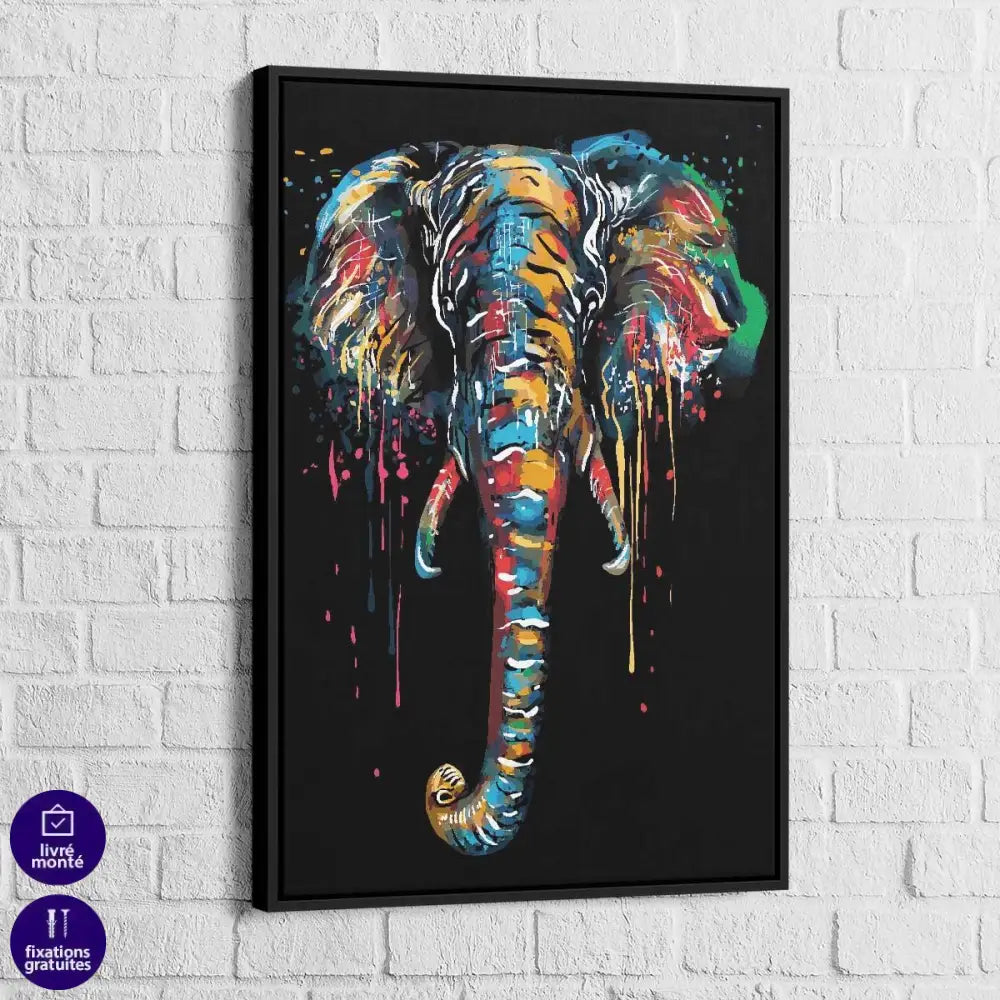 Tableau Eléphant Noir et Couleur - Montableaudeco