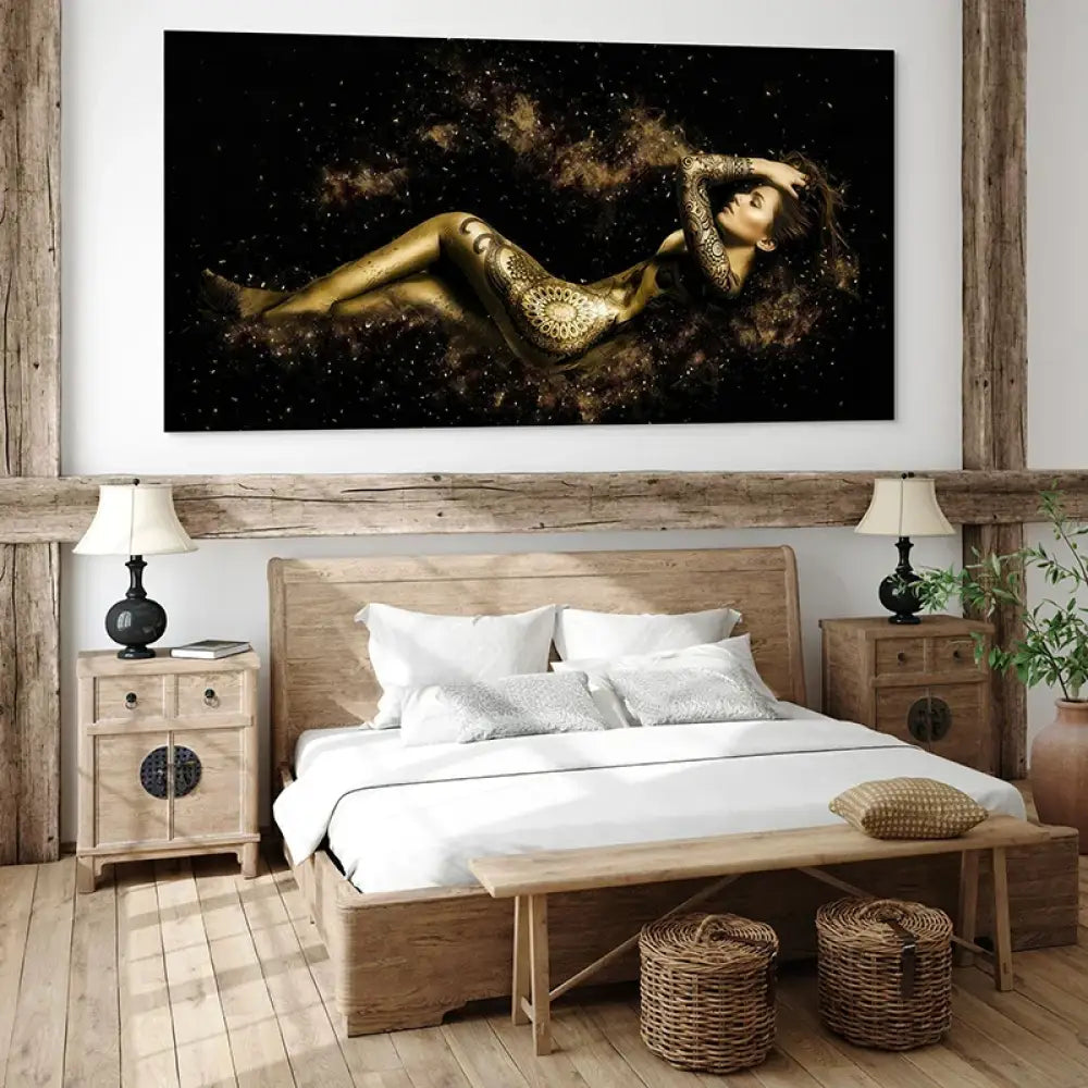 Tableau Femme en or tatoo 80x40cm / Toile tendue sur châssis Tableau Sexy