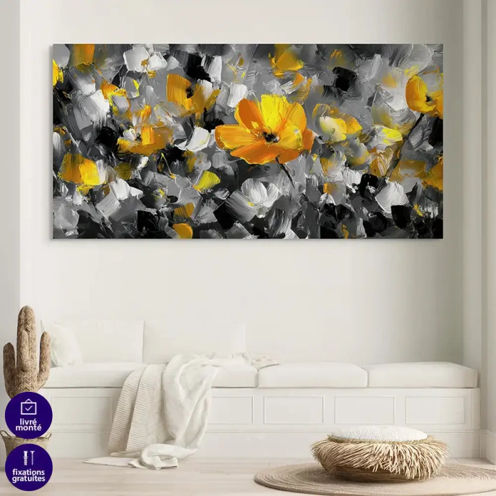fleur jaune peinture abstraite déco murale contemporaine