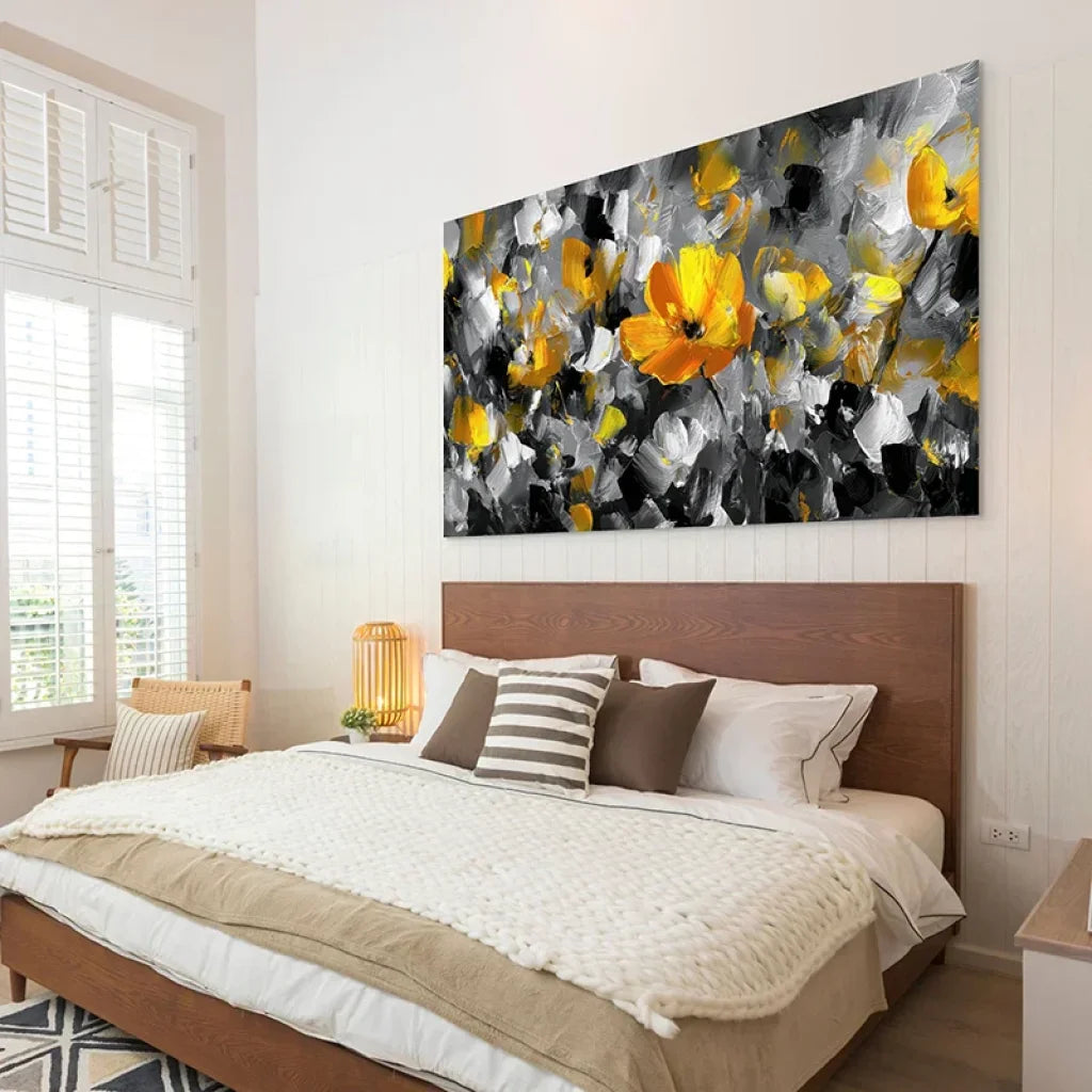 tableau abstrait fleur lumineuse point focal salon