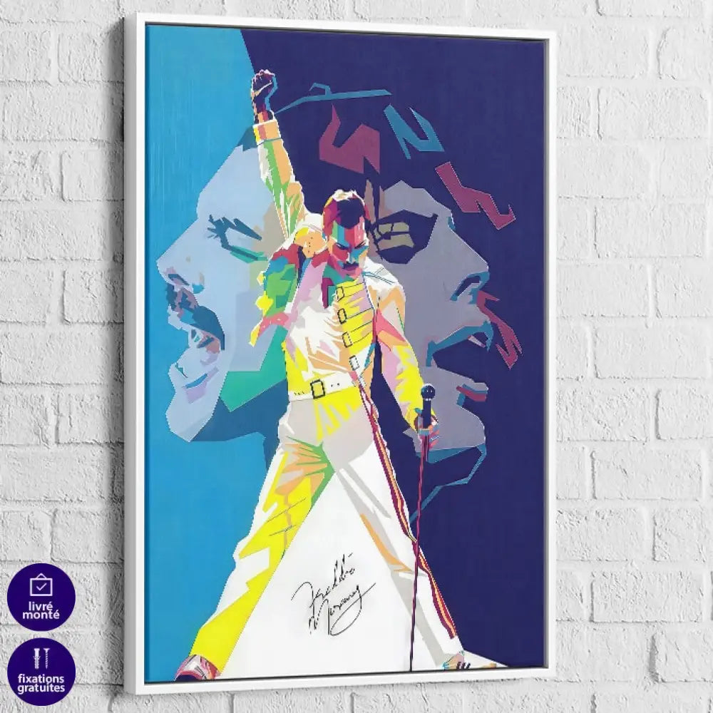 tableau freddie mercury l’instant légendaire pop art cadre blanc