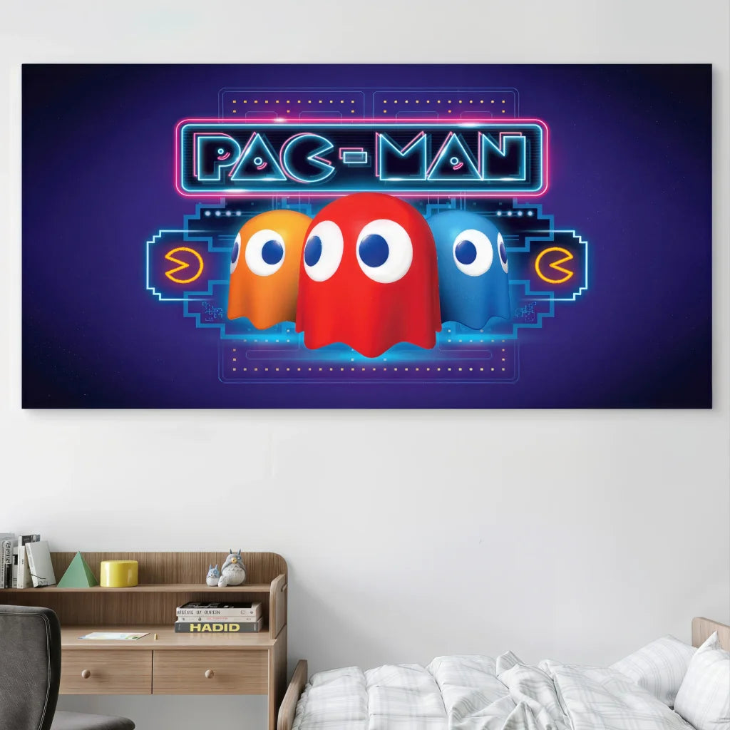 Tableau Pac-Man légendaire en style arcade années 80