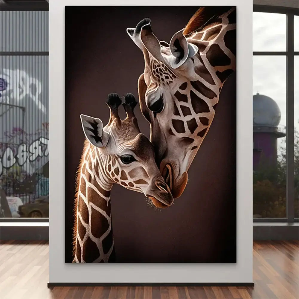Tableau girafe Étreinte d'Afrique - décoration murale animalière moderne