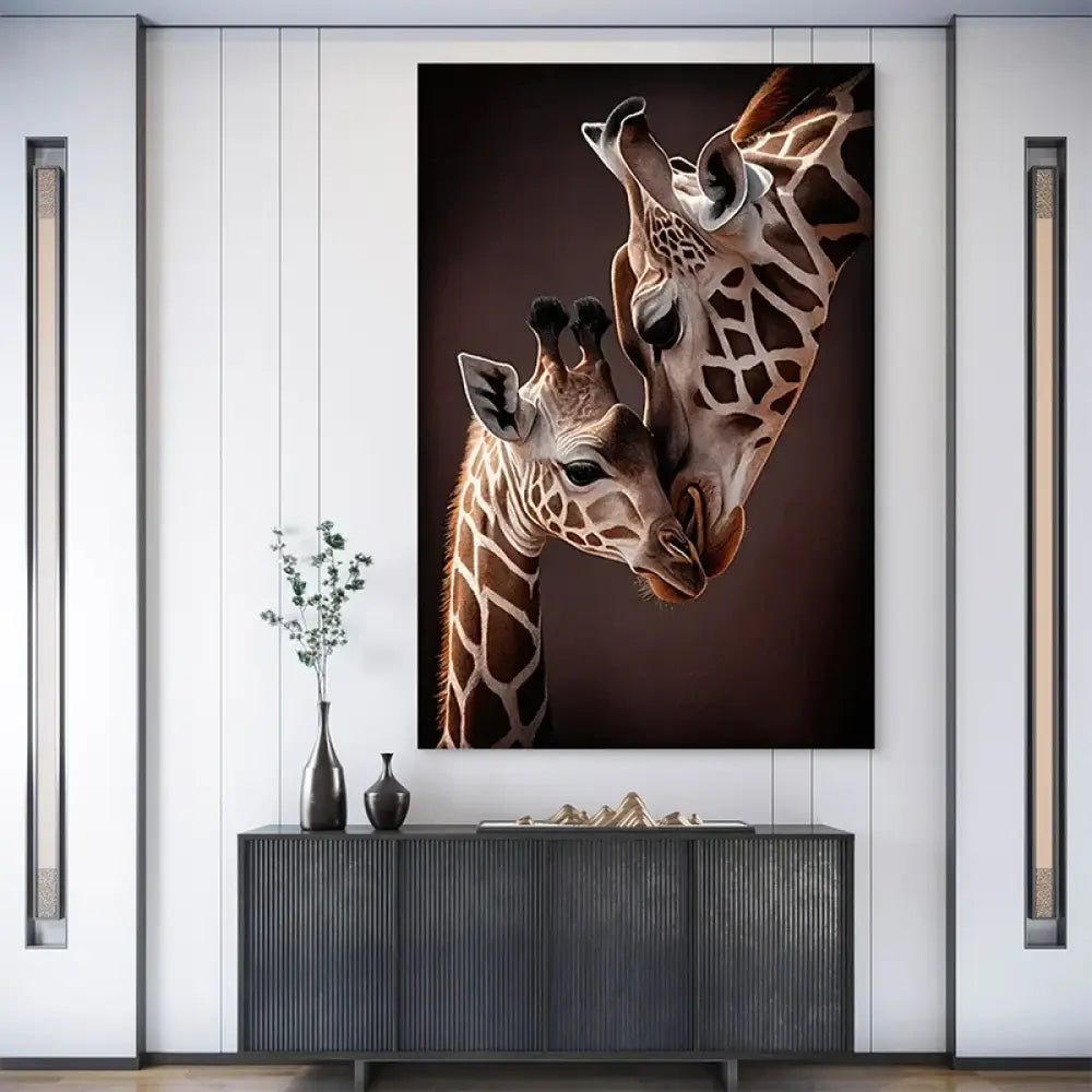 Tableau mural girafes tendresse - art contemporain animalier pour salon ou chambre