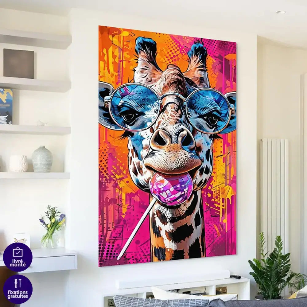 Tableau Girafe Pop Art Lunettes 40x60cm / Affiche sans cadre Tableau Girafe
