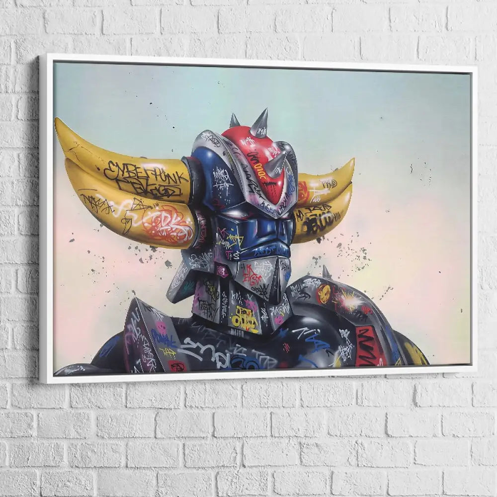 Tableau Goldorak Tags et Graffitis 40x60cm / Cadre Blanc Tableau Animation