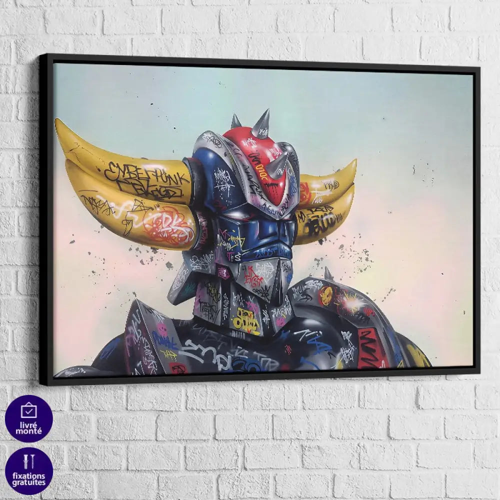 Tableau Goldorak Tags et Graffitis 40x60cm / Cadre Noir Tableau Animation