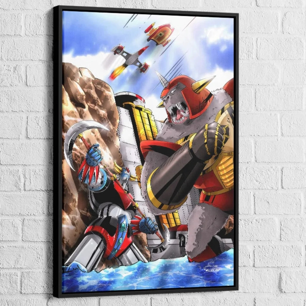 Tableau Goldorak vs Monstronef 40x60cm / Cadre Noir Tableau animation
