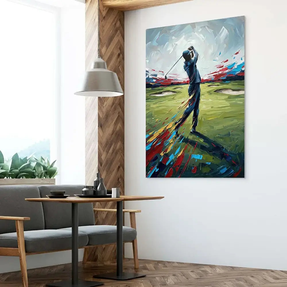Tableau golf moderne représentant un joueur sur le fairway