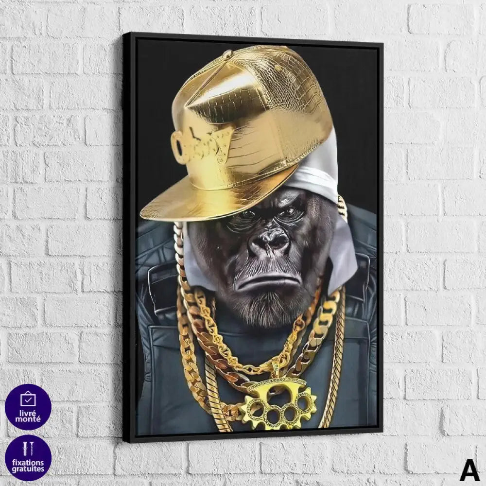 Tableau Gorille Gangsta 40x60cm / Cadre Noir / A Tableau Animaux