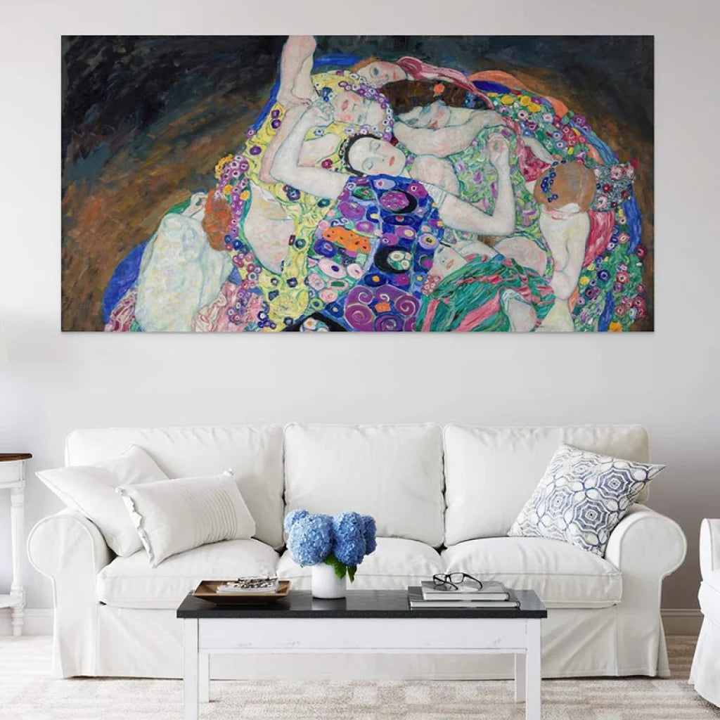 Tableau Décoratif Vintage 120x80 Cm Gustav Klimt - Impression Sur Toile Portraits Couple Dorés
