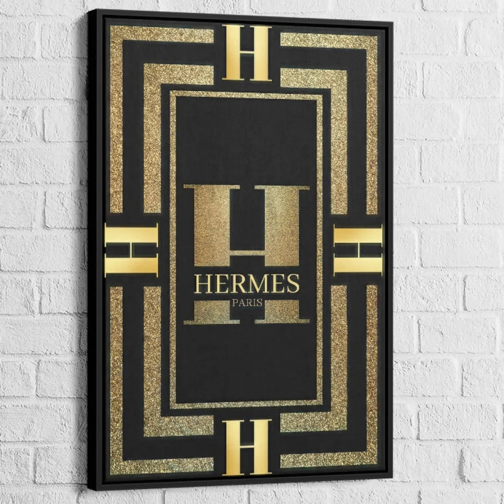 Tableau Hermès Rouge et Or 40x60cm / Cadre Noir / Hermès Or Tableau Luxe