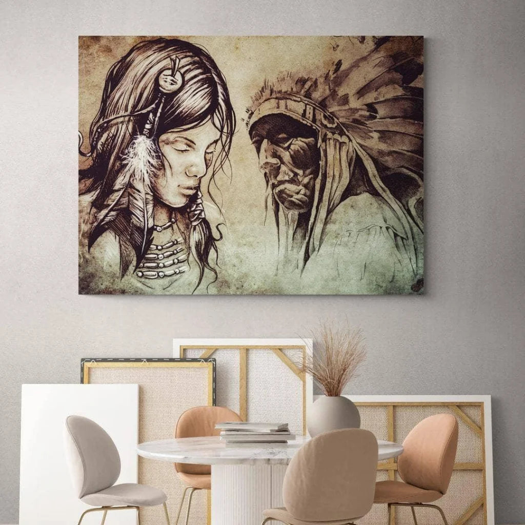 Tableau Indien et la jeune Indienne - Montableaudeco