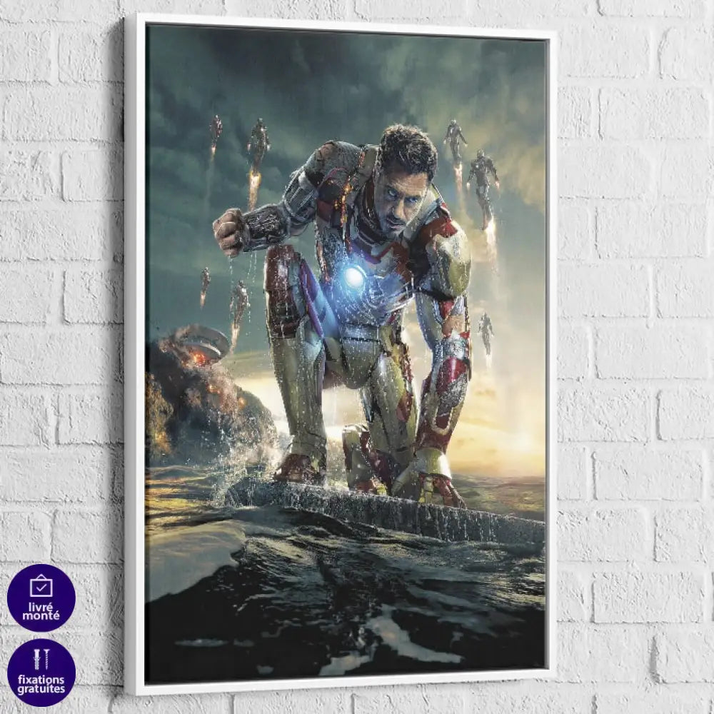 Tableau Iron Man Cœur de Titane 40x60cm / Cadre Blanc Tableau Marvel