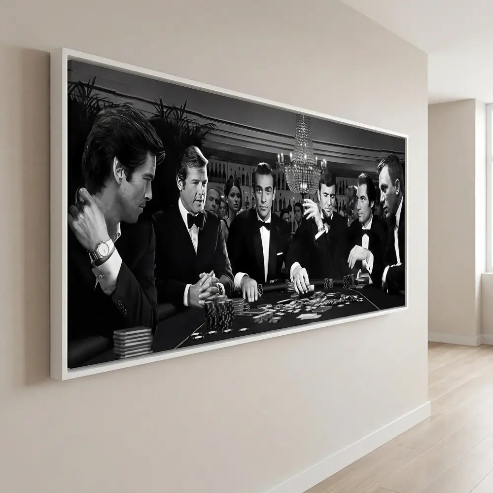 James Bond – La Partie sur toile avec cadre flottant blanc, illustration élégante