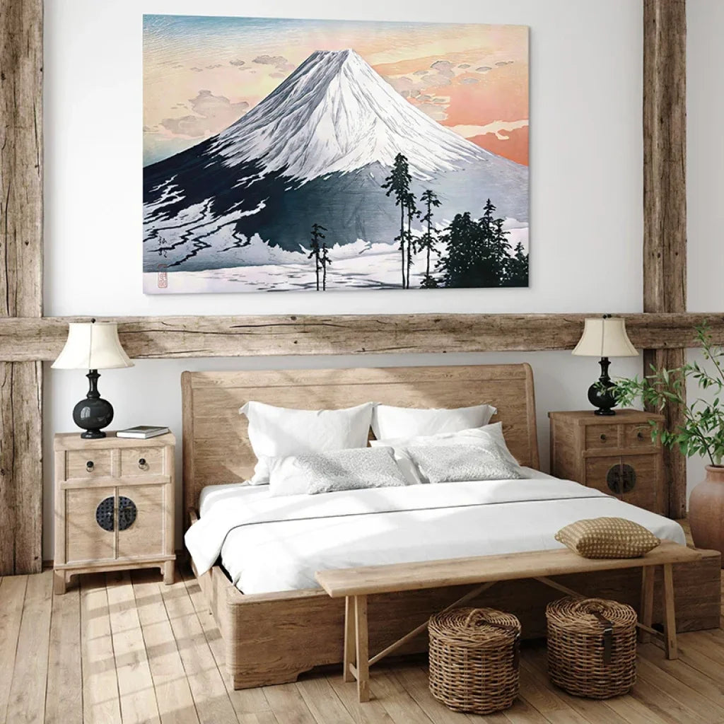 Japanese art poster Mount Fuji, soft colors of the morning