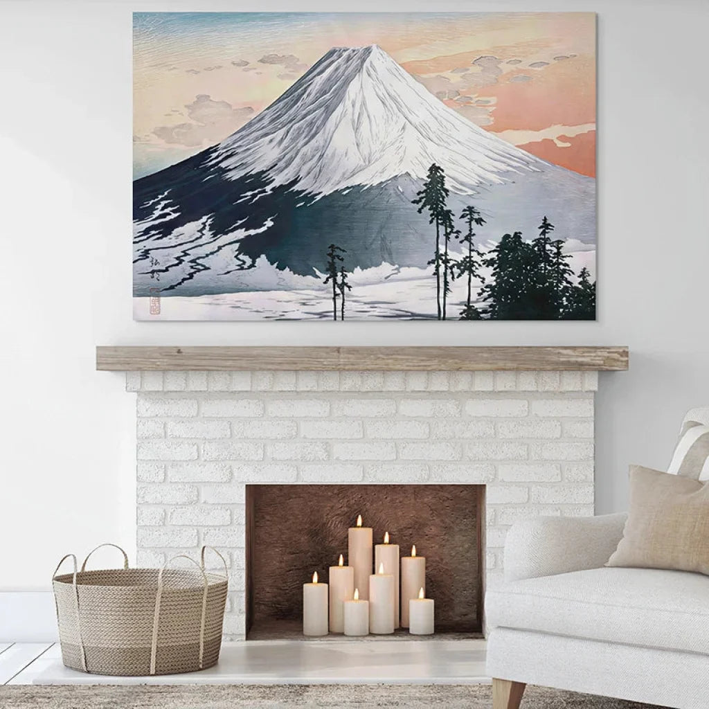 Tableau Japonais Hiroshi – Mont Fuji au ciel pastel