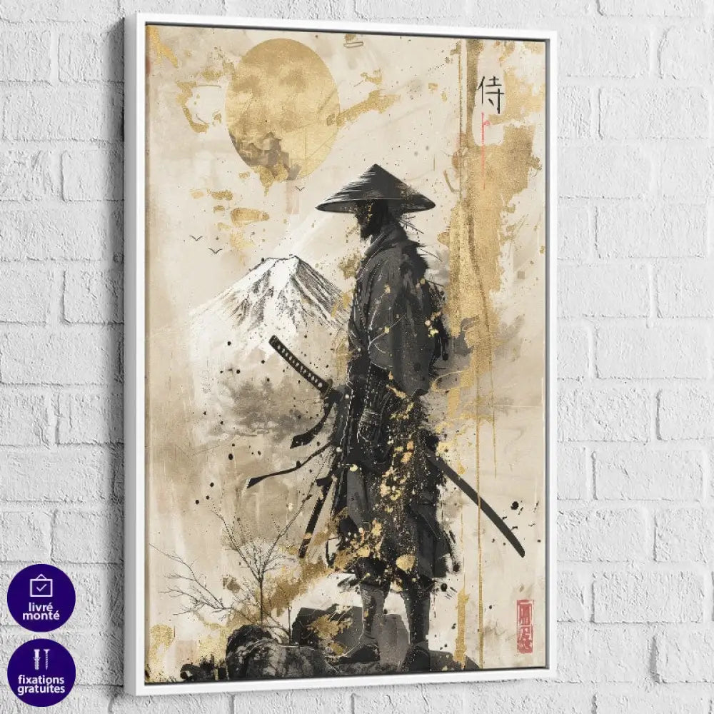 Impression d’art samouraï avec cadre blanc – tableau déco japonaise élégante