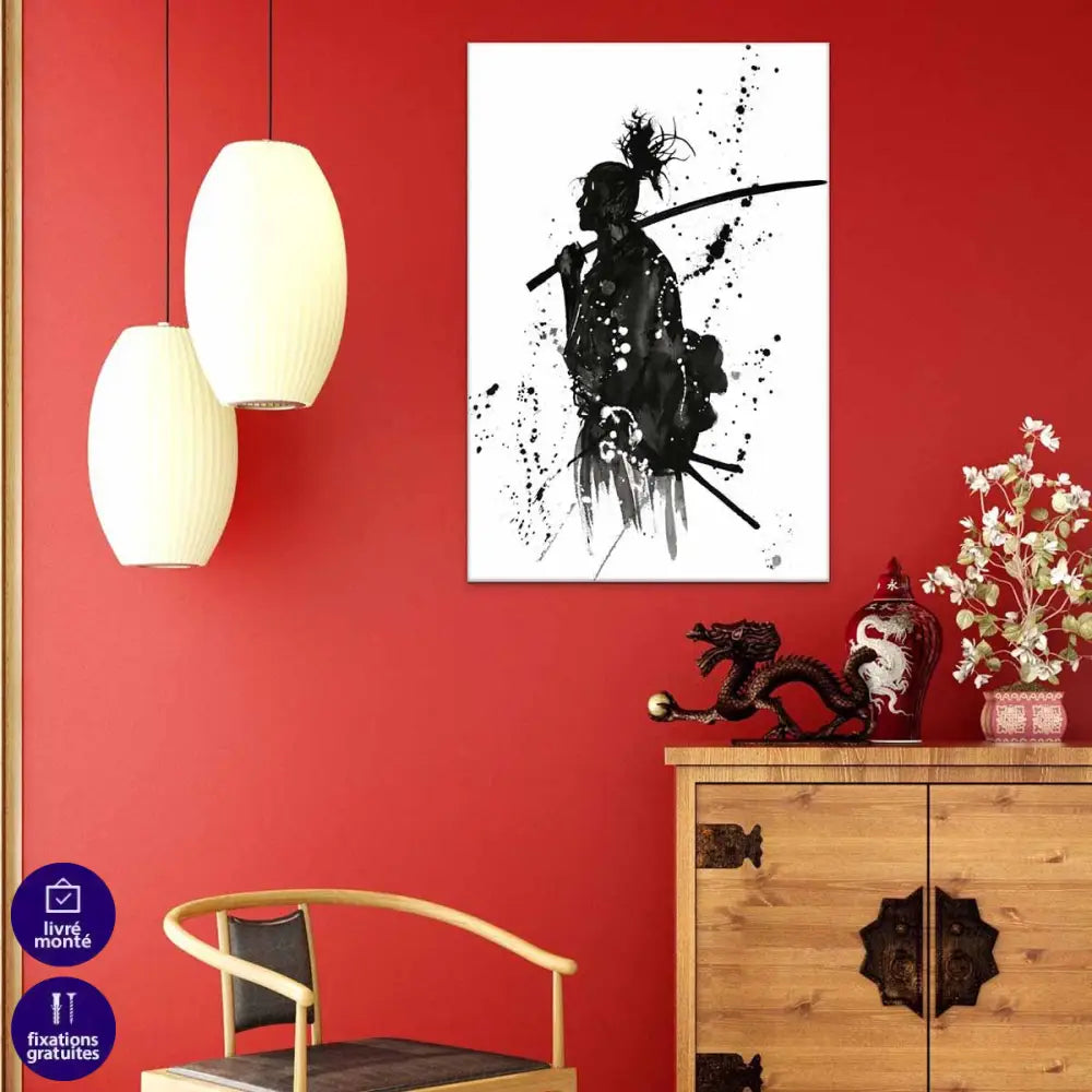 Tableau Japonais Le Samouraï Noir et Blanc - Montableaudeco