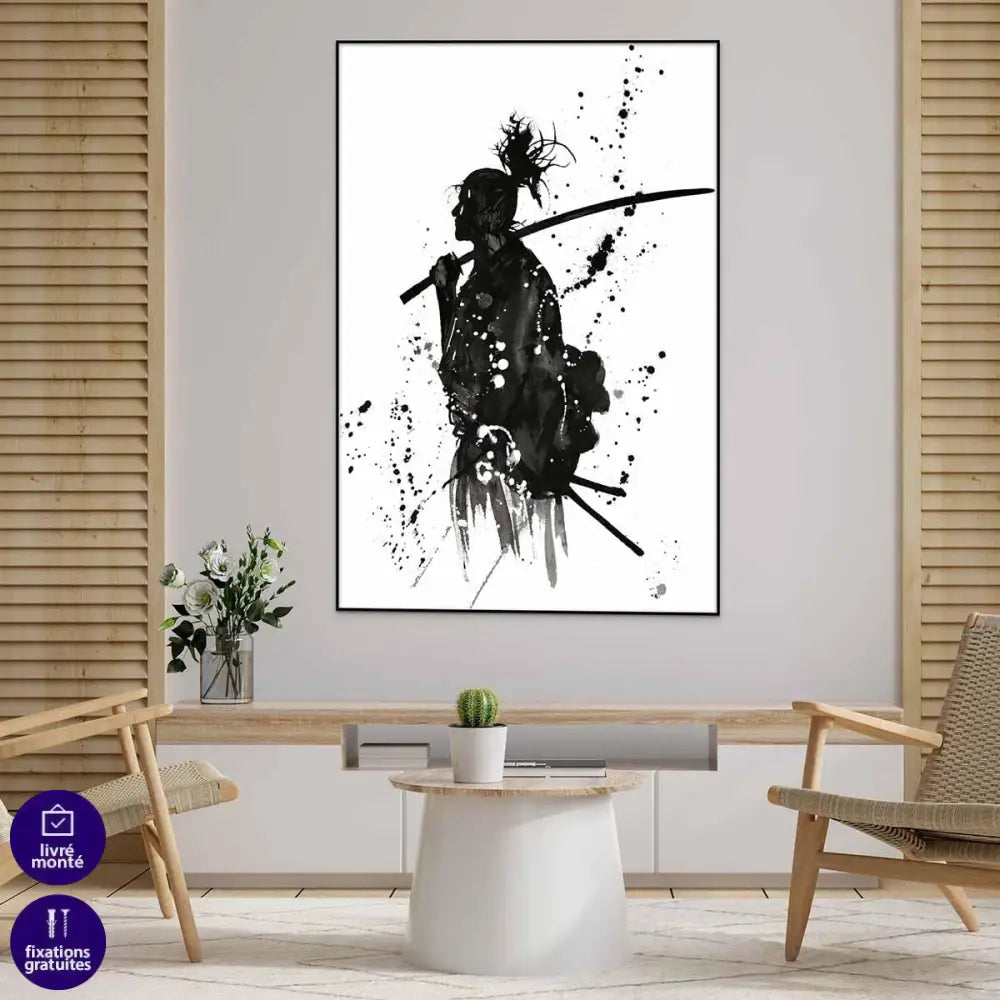 Tableau Japonais Le Samouraï Noir et Blanc - Montableaudeco