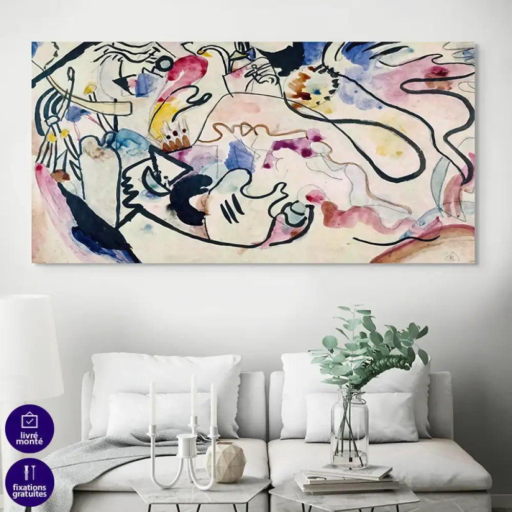 Tableau Kandinsky Aquarell Nr. 8 au-dessus d’un canapé clair