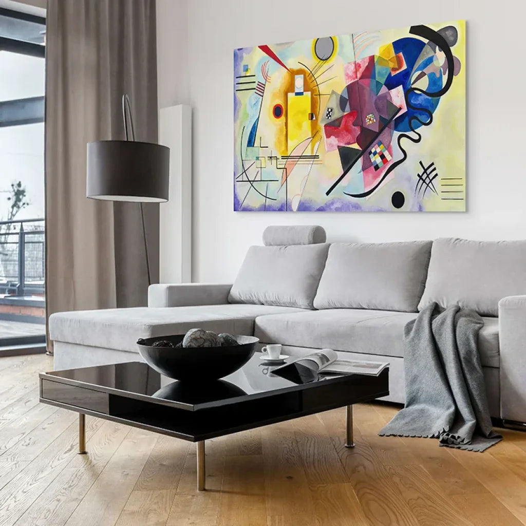 Détail des cercles jaunes et rouges, lignes vibrantes de Jaune Rouge Bleu